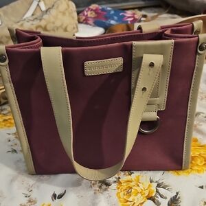 Burberry Maroon and Cream Tote Bag